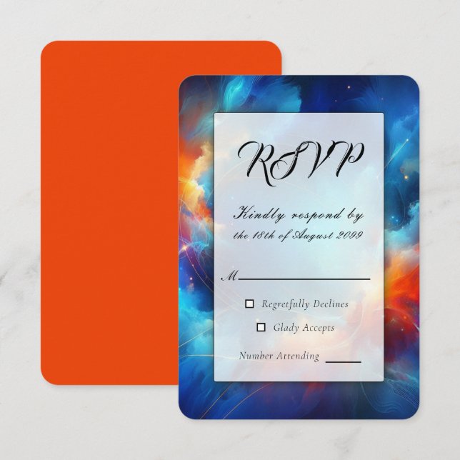 Starlight Fusion of Fire and Ice Wedding RSVP Card (Front/Back)