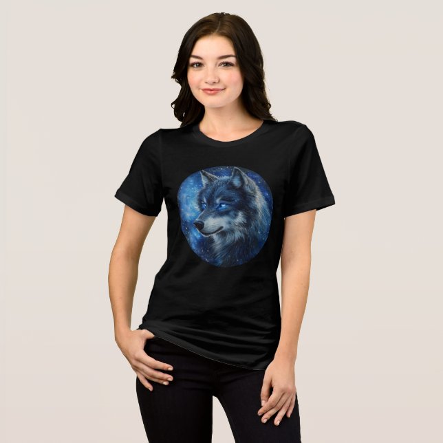 Starlight Gaze Cosmic Wolf Art Tri-Blend Shirt (Front Full)