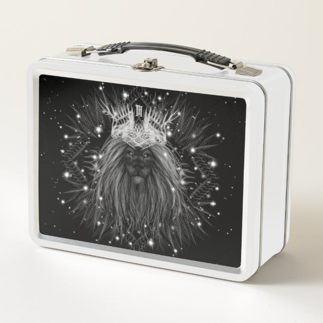 Starlight Lion with Crown Monogram Metal Lunch Box (Front)