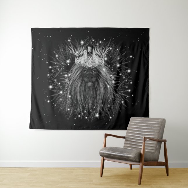 Starlight Lion with Crown Monogram Tapestry (In Situ (Horizontal))
