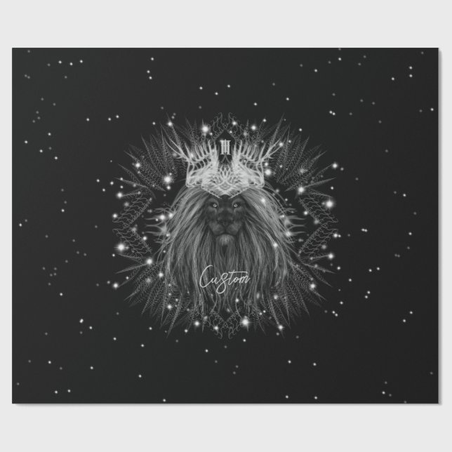 Starlight Lion with Crown Monogram Wrapping Paper (Flat)
