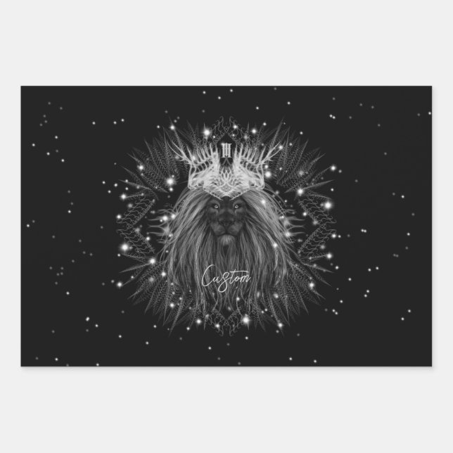 Starlight Lion with Crown Monogram Wrapping Paper Sheet (Front)