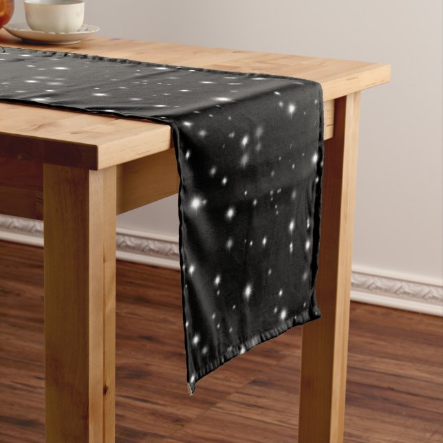 Starlight Sparkles Black and White Stars Long Table Runner (In Situ)