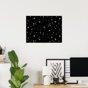 Starlight Sparkles Black and White Stars Poster