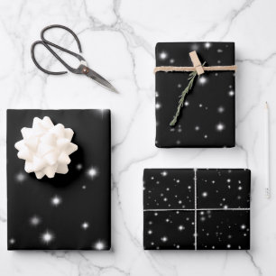 Starlight Sparkles Black and White Stars Wrapping Paper Sheet