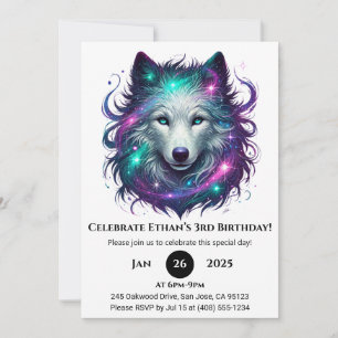 Starlight Wolf Birthday  Invitation