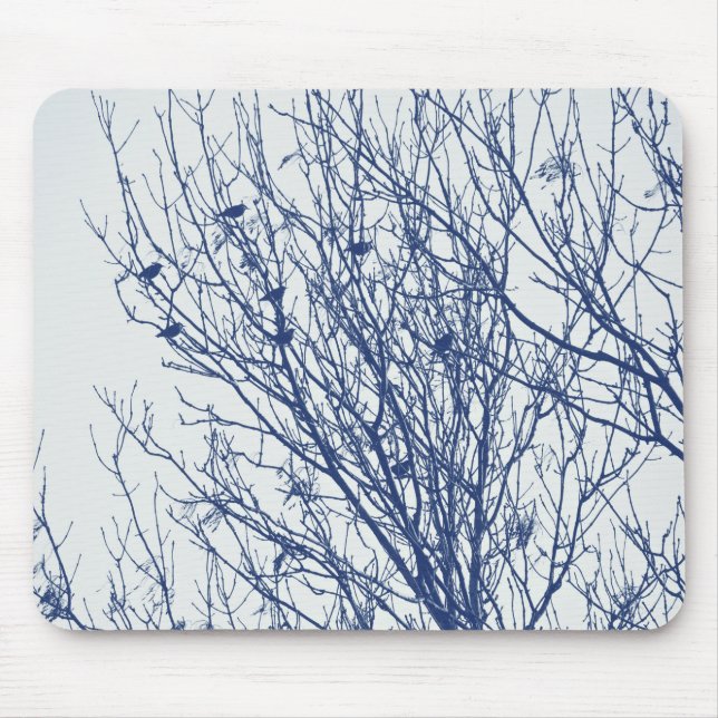 Starlings in a Tree - Cyanotype Effect Mouse Pad (Front)
