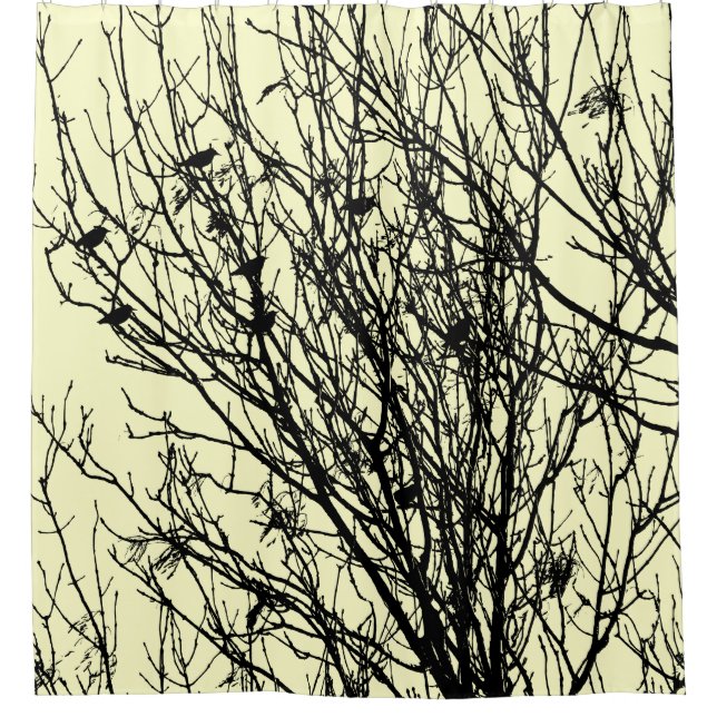 Starlings in a Tree - Pale Yellow #FFFFCC Shower Curtain (Front)
