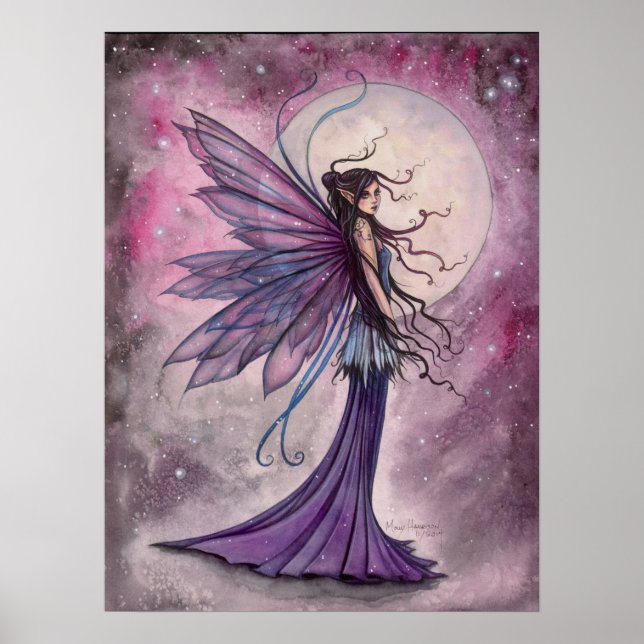 Starlit Amethyst Fairy Fantasy Art Poster Print (Front)