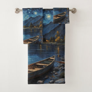"Starlit Drift: Fishing Under the Cosmos Bath Towel Set