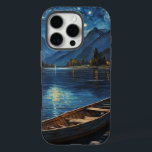 "Starlit Drift: Fishing Under the Cosmos iPhone 16 Pro Case<br><div class="desc">A tranquil acrylic painting capturing a serene fishing boat nestled on the edge of a calm lake under a vast, starry night sky. The shimmering water reflects the celestial brilliance, blending deep blues, whites, and hints of grays. Soft brushstrokes bring life to the rippling waves, while the boat, silhouetted against...</div>