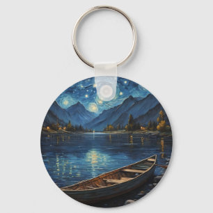 "Starlit Drift: Fishing Under the Cosmos Key Ring
