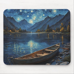 "Starlit Drift: Fishing Under the Cosmos Mouse Pad