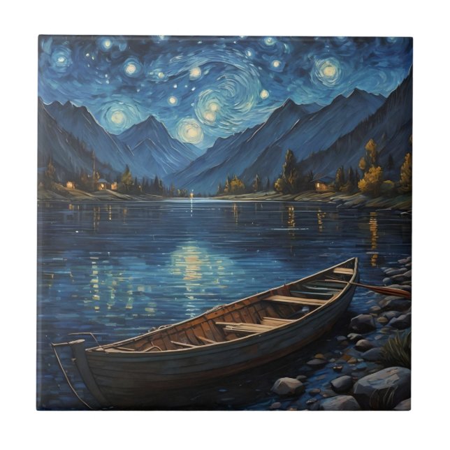 "Starlit Drift: Fishing Under the Cosmos Tile (Front)