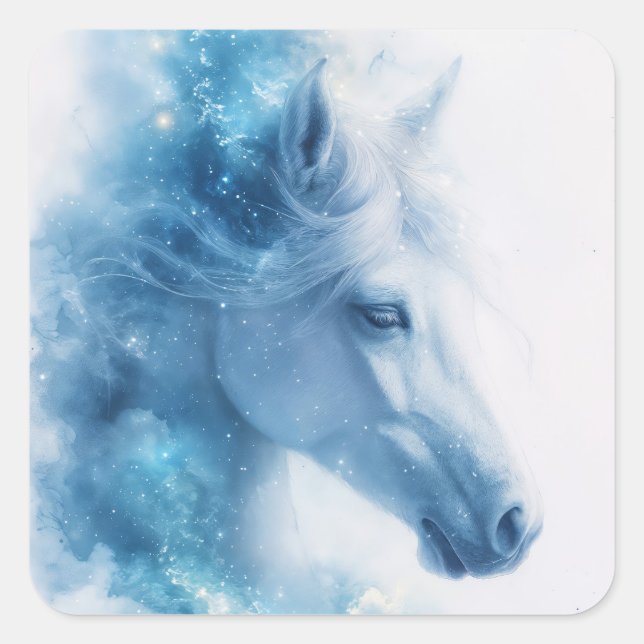 Starlit Elegance of a White Horse Square Sticker (Front)