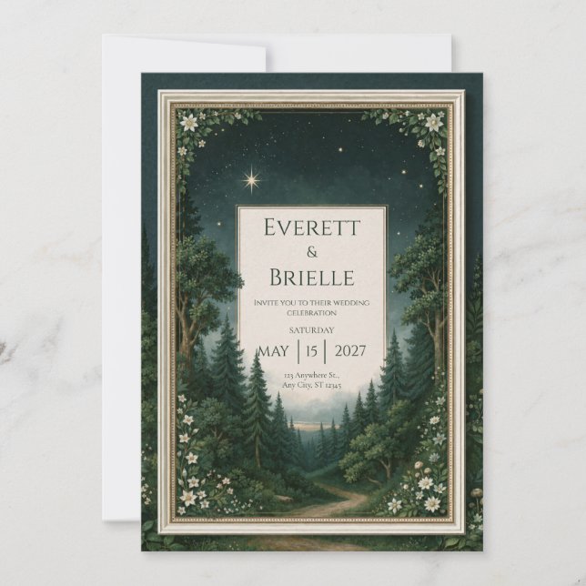 Starlit Emerald Forest Wedding Invitation (Front)