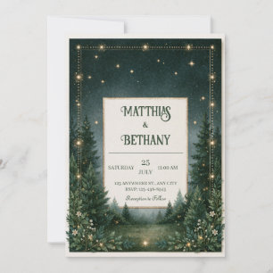 Starlit Emerald Pine Floral Frame Wedding Invitation