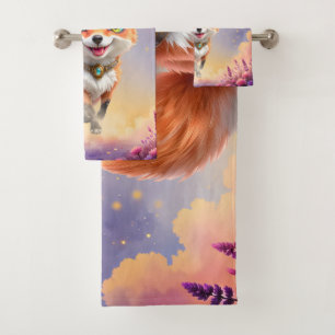 Starlit Fox of the Moonlit Meadows. Bath Towel Set