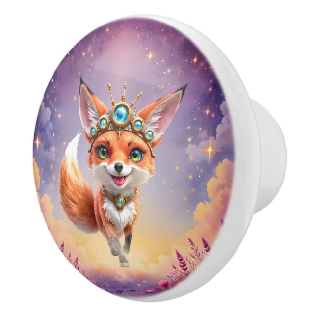 Starlit Fox of the Moonlit Meadows. Ceramic Knob (Right)