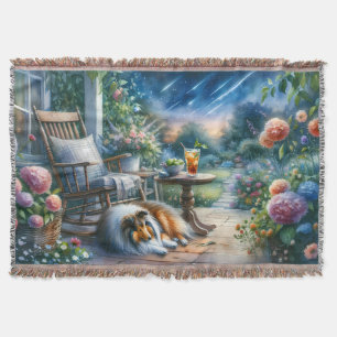 Starlit Garden Porch Sheltie Dream Throw Blanket