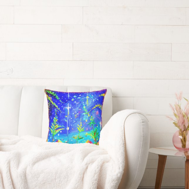 "Starlit Jungle" Cute Painting. Buy Now Cushion (Couch)