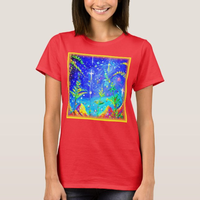 "Starlit Jungle" Cute Painting. Buy Now T-Shirt (Front)