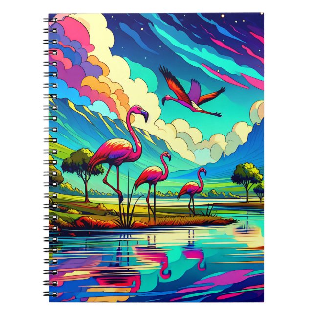 Starlit Lake Flamingo Notebook (Front)