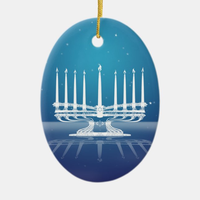 Starlit Menorah II Ceramic Tree Decoration (Front)