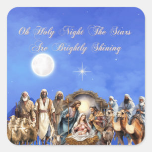Starlit Nativity: Oh Holy Night Square Sticker