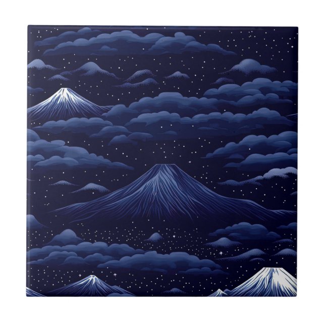 Starlit Peaks – Midnight Mountain Sky Tile (Front)