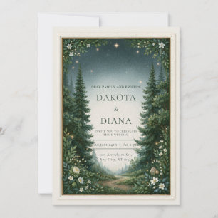 Starlit Pine Path Border Wedding Invitation