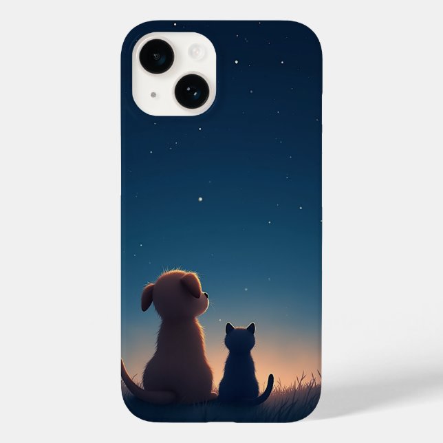 Starlit Puppy & Kitten iPhone 14 Case (Back)
