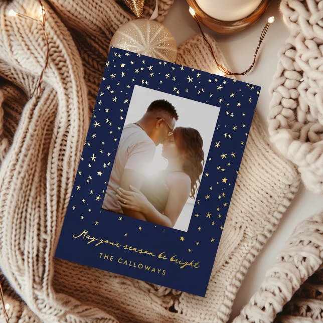 Starlit Sky Illustrated Photo Gold (Starlit Sky holiday photo card with hand-drawn, gold-foiled stars.)