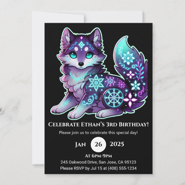 Starlit Spirit Wolf Birthday Invitation (Front)