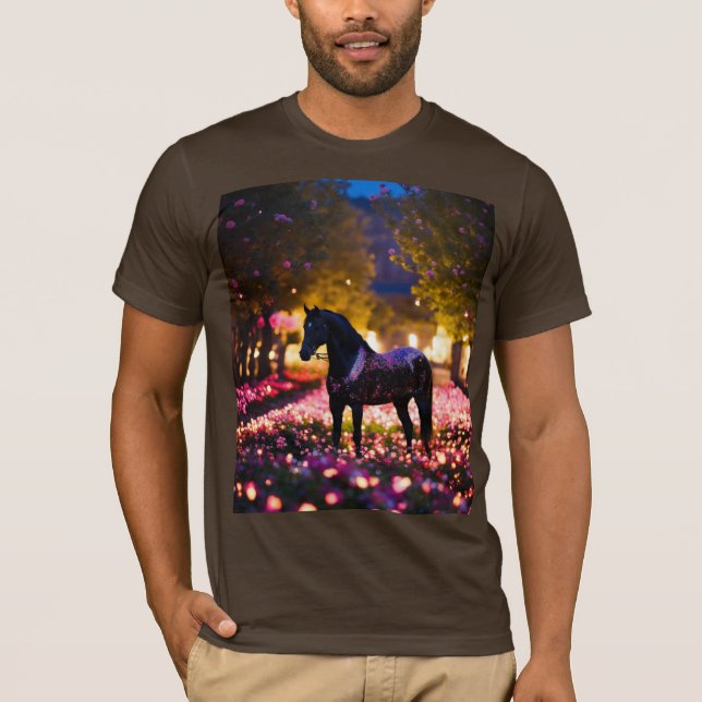 Starlit Stallion in a Flower Garden T-Shirt (Front)