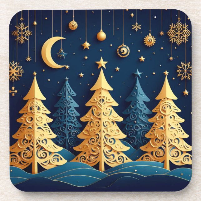 Starlit Tree Dream – Golden Whimsy Coaster (Front)