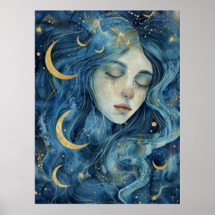 Starlit Visions – Indigo Moon Goddess Poster