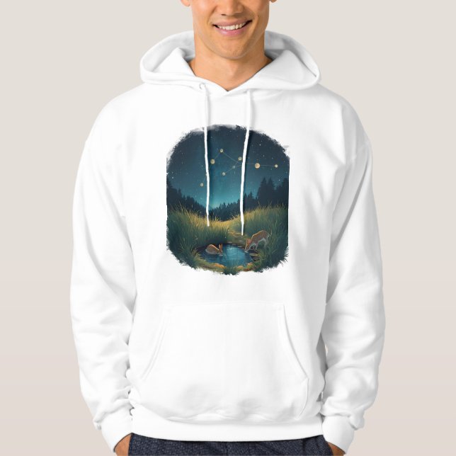 Starlit Whisper – Mystical Night Meadow Illustrati Hoodie (Front)