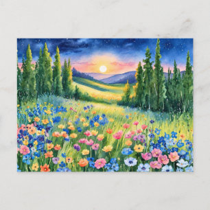 Starlit Wildflower Meadow at Dawn Postcard