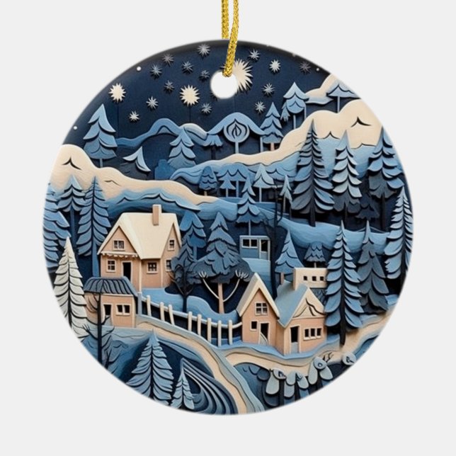Starlit Winter Village Ornament (Front)