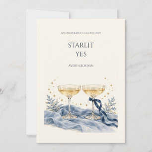 Starlit Yes Blue Gold Engagement Party Invitation