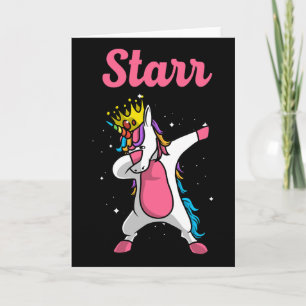 Starr Name Personalized Birthday Dabbing Unicorn Q Card