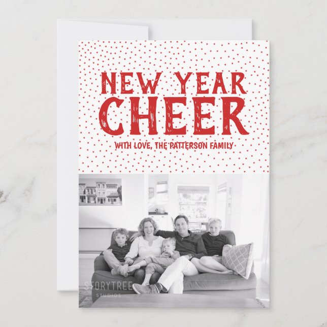 Starred New Year Cheer Photo Card | Red (Front)