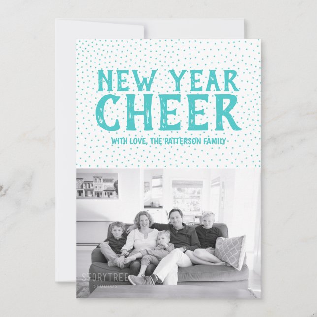 Starred New Year Cheer Photo Card | Turquoise (Front)