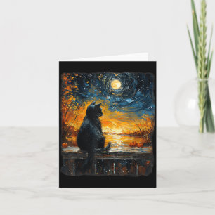 Starry Art Night Sky Art Black Cat Pumpkins Funny Card