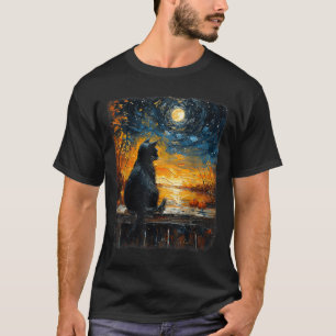 Starry Art Night Sky Art Black Cat Pumpkins Funny T-Shirt