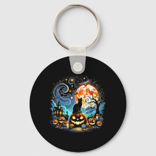 Starry Art Night Sky Art Halloween 2024 Black Cat Key Ring