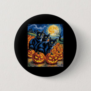 Starry Art Style Black Cats Halloween Pumpkin 6 Cm Round Badge