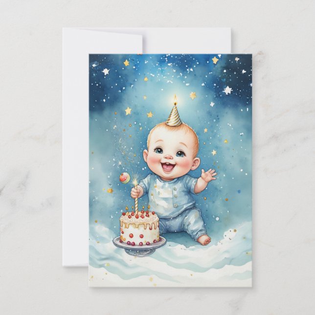 Starry Baby Birthday Bliss Card (Front)