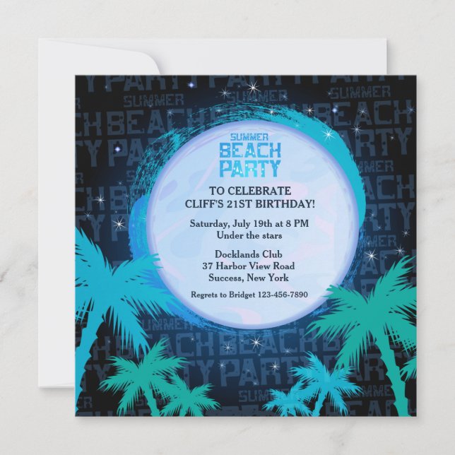 Starry Beach Party Invitation (Front)